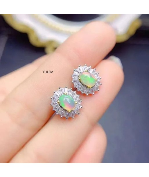 925 Sterling Silver Natural Opal Earrings (4x6mm) basket pas cher