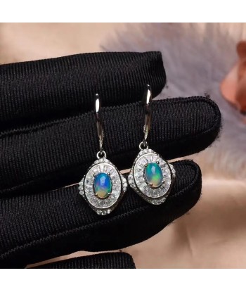 925 Sterling Silver Natural Opal Set Ring Necklace Earrings livraison gratuite