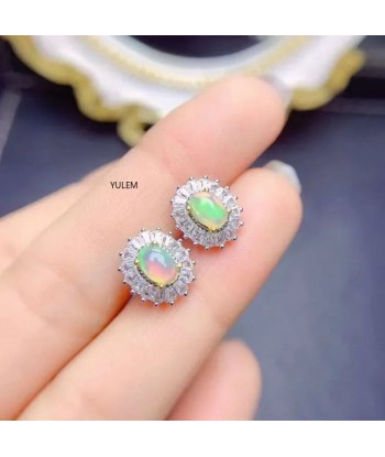 925 Sterling Silver Natural Opal Earrings (4x6mm) basket pas cher