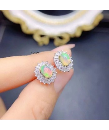 925 Sterling Silver Natural Opal Earrings (4x6mm) basket pas cher