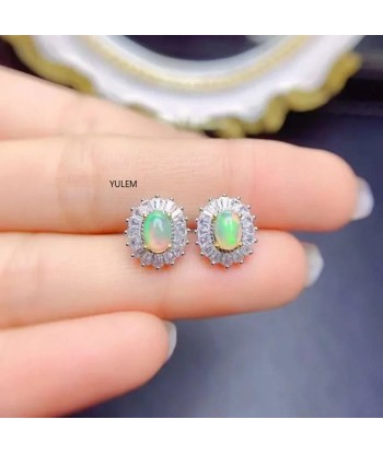 925 Sterling Silver Natural Opal Earrings (4x6mm) basket pas cher