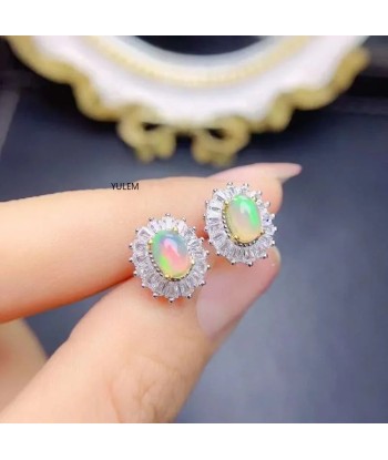 925 Sterling Silver Natural Opal Earrings (4x6mm) basket pas cher