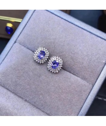 925 Silver Tanzanite Earrings, Two-tone plating, for women meilleur choix