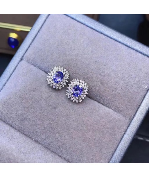 925 Silver Tanzanite Earrings, Two-tone plating, for women meilleur choix