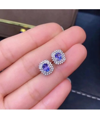 925 Silver Tanzanite Earrings, Two-tone plating, for women meilleur choix