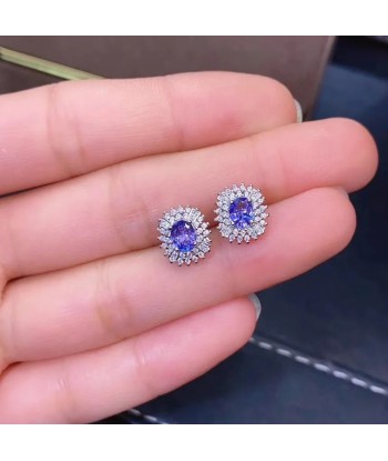 925 Silver Tanzanite Earrings, Two-tone plating, for women meilleur choix