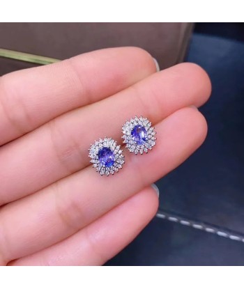 925 Silver Tanzanite Earrings, Two-tone plating, for women meilleur choix