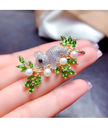 Silver 925 Diopside Brooch Geometric Corsage for Women l'achat 