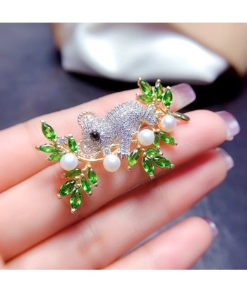 Silver 925 Diopside Brooch Geometric Corsage for Women l'achat 