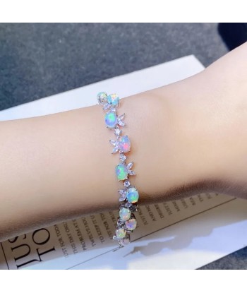 Sterling Silver Inlaid Natural Australia Opal Bracelet Delicate for Women les ctes