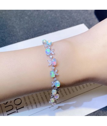 Sterling Silver Inlaid Natural Australia Opal Bracelet Delicate for Women les ctes