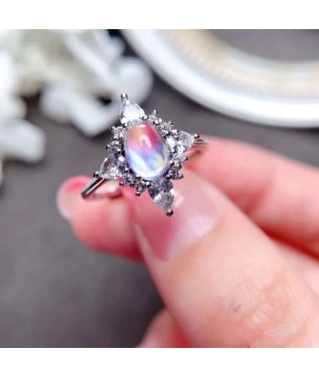 Sterling Silver Moonstone or Garnet Oval Rings for Women À commander