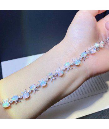 Sterling Silver Inlaid Natural Australia Opal Bracelet Delicate for Women les ctes