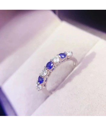 925 Silver Ring with Natural Sapphire & 0.30ctw Moissanite for Women acheter