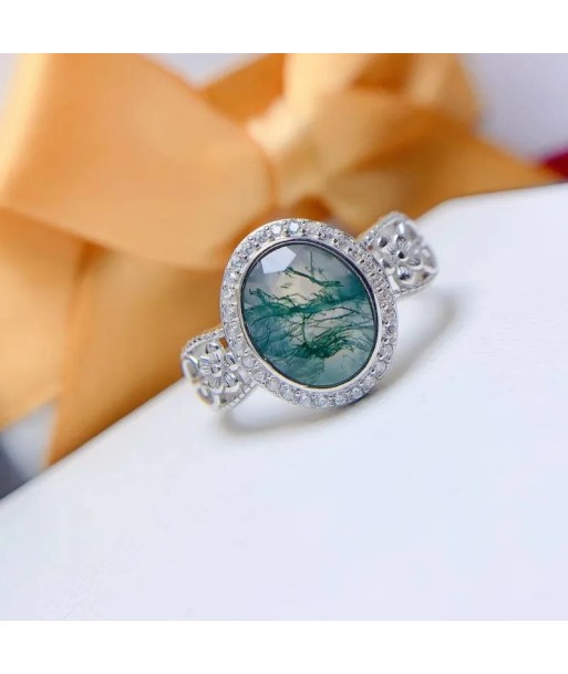 925 Sterling Silver Gold Plated Moss Agate Ring for Women 50-70% off 