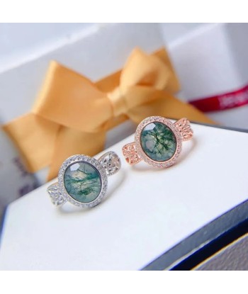 925 Sterling Silver Gold Plated Moss Agate Ring for Women 50-70% off 