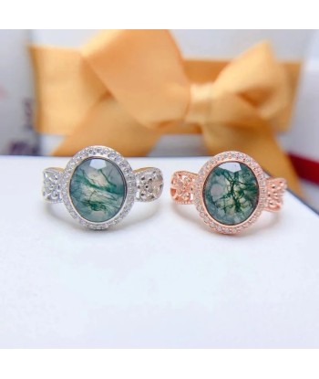 925 Sterling Silver Gold Plated Moss Agate Ring for Women 50-70% off 