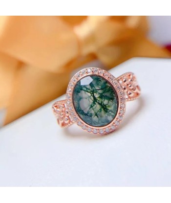 925 Sterling Silver Gold Plated Moss Agate Ring for Women 50-70% off 