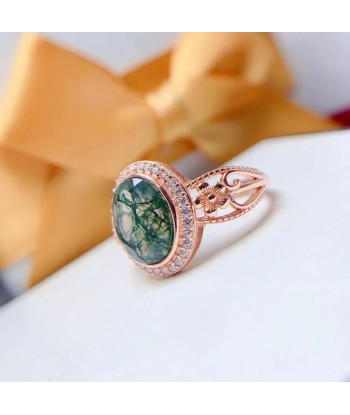 925 Sterling Silver Gold Plated Moss Agate Ring for Women 50-70% off 