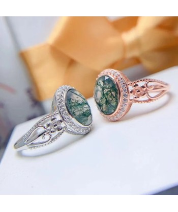 925 Sterling Silver Gold Plated Moss Agate Ring for Women 50-70% off 