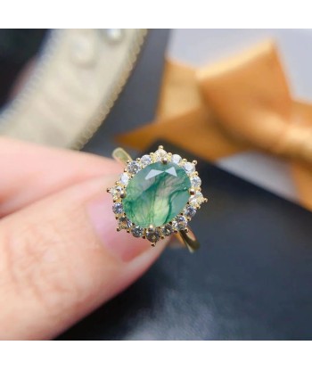 Sterling Silver Natural Moss Agate Ring for Women destockage