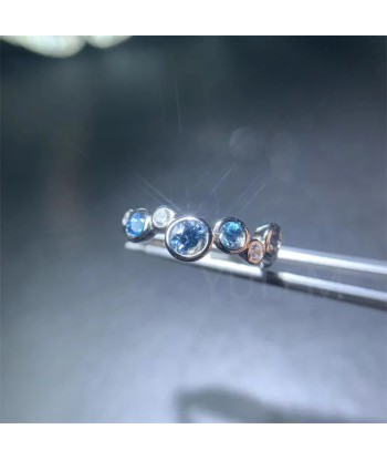 925 Sterling Silver Blue Moissanite Band Ring, 4mm & 3mm, for Women Venez découvrir notre 