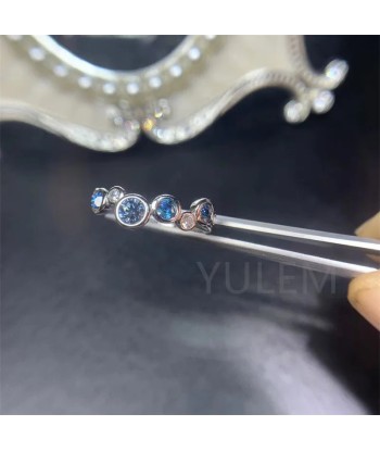 925 Sterling Silver Blue Moissanite Band Ring, 4mm & 3mm, for Women Venez découvrir notre 