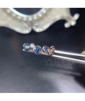 925 Sterling Silver Blue Moissanite Band Ring, 4mm & 3mm, for Women Venez découvrir notre 