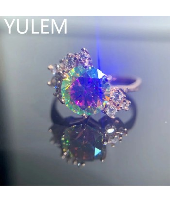 925 Sterling Silver 2ct Rainbow Moissanite Ring for Women Pour