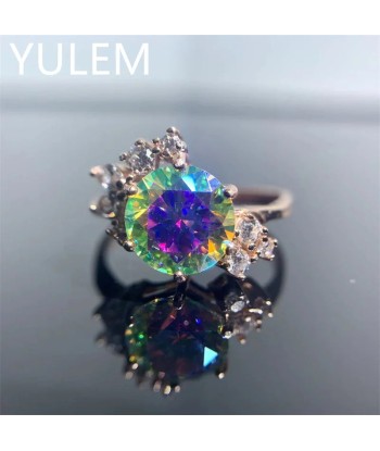 925 Sterling Silver 2ct Rainbow Moissanite Ring for Women Pour