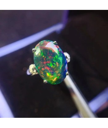 Sterling Silver Black Opal Ring, 0.50 Carat for Women Les magasins à Paris