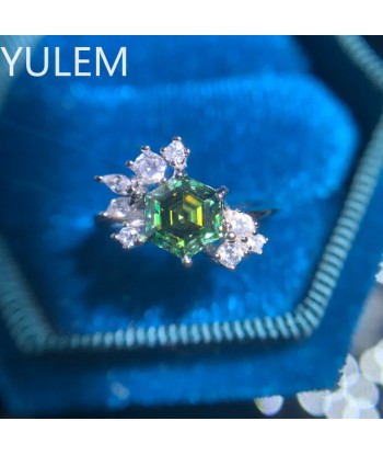 Sterling Silver 1CT Hexagon Green Moissanite Ring for Women 2 - 3 jours ouvrés.