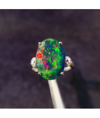 Sterling Silver Black Opal Ring, 0.50 Carat for Women Les magasins à Paris