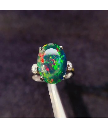 Sterling Silver Black Opal Ring, 0.50 Carat for Women Les magasins à Paris