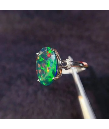 Sterling Silver Black Opal Ring, 0.50 Carat for Women Les magasins à Paris