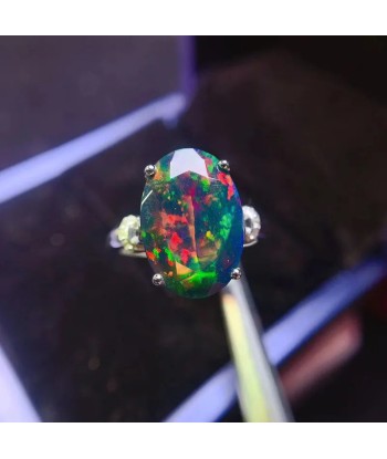 Sterling Silver Black Opal Ring, 0.50 Carat for Women Les magasins à Paris