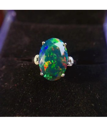 Sterling Silver Black Opal Ring, 0.50 Carat for Women Les magasins à Paris