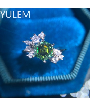 Sterling Silver 1CT Hexagon Green Moissanite Ring for Women 2 - 3 jours ouvrés.