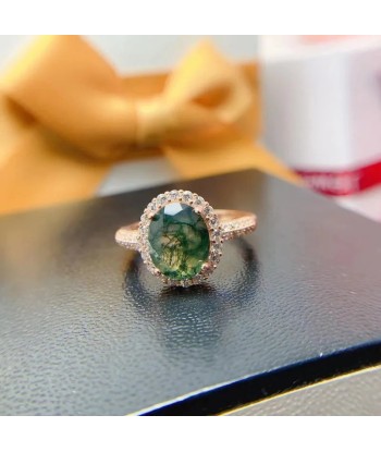 Sterling Silver Natural Moss Agate Ring for Women Les magasins à Paris et en Île-de-France