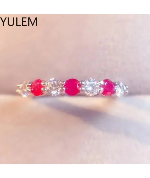 925 Silver Natural Myanmar Ruby with 3mm Moissanite Ring Adjustable Engagement Ring for Women vous aussi creer 