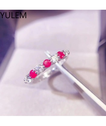 925 Silver Natural Myanmar Ruby with 3mm Moissanite Ring Adjustable Engagement Ring for Women vous aussi creer 