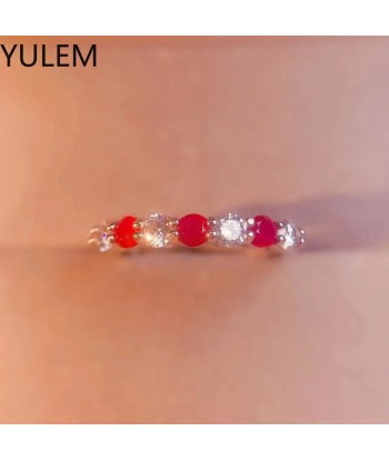 925 Silver Natural Myanmar Ruby with 3mm Moissanite Ring Adjustable Engagement Ring for Women vous aussi creer 