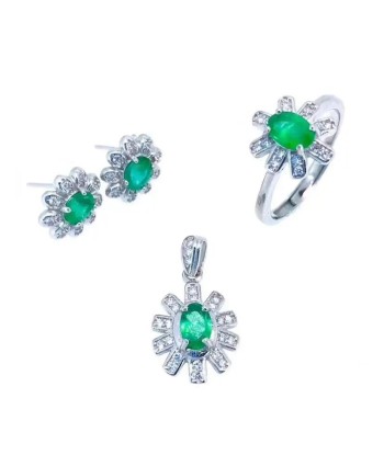 925 Silver Natural Emerald Set Ring Earrings Necklace for Her meilleur choix