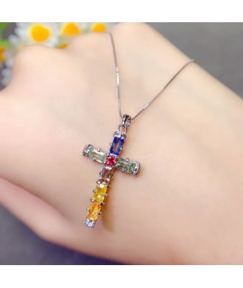 925 Silver Sapphire Cross Pendants for Her de France