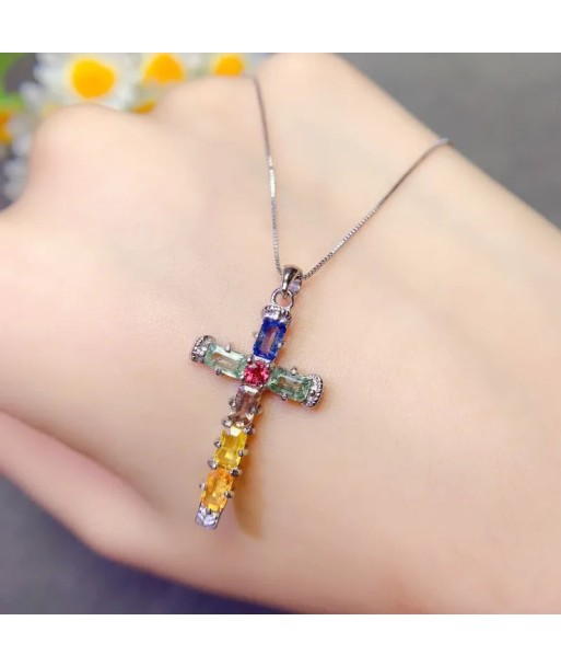 925 Silver Sapphire Cross Pendants for Her de France