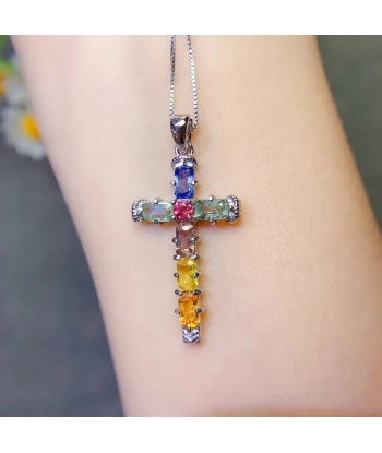 925 Silver Sapphire Cross Pendants for Her de France