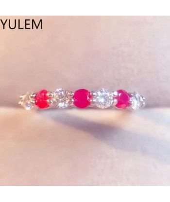 925 Silver Natural Myanmar Ruby with 3mm Moissanite Ring Adjustable Engagement Ring for Women vous aussi creer 