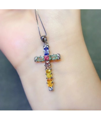 925 Silver Sapphire Cross Pendants for Her de France