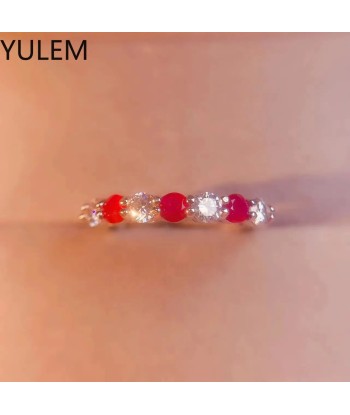 925 Silver Natural Myanmar Ruby with 3mm Moissanite Ring Adjustable Engagement Ring for Women vous aussi creer 