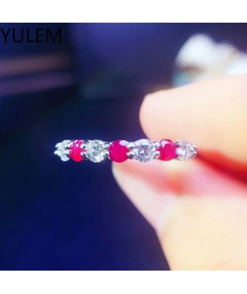 925 Silver Natural Myanmar Ruby with 3mm Moissanite Ring Adjustable Engagement Ring for Women vous aussi creer 